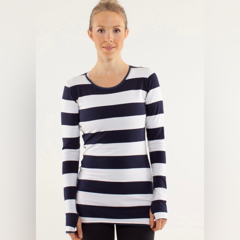 Lululemon Every Yogi Long Sleeve reversible Stripe Indigo/Heathered Indigo-Sz 8